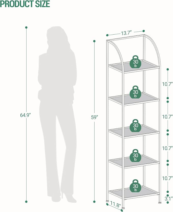 Hzuaneri Bookcase Bookshelf, Tempered Glass Arched Bookshelf - Image 2