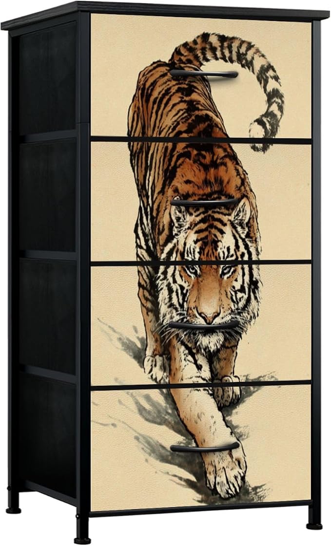 Dresser for Bedroom Majestic Tiger Walking Wilderness Bold Stripes Intense Gaze by Unknown