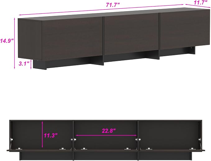 AIEGLE 71.7" W TV Stand with 3 Flip-Down Drawers, Modern Entertainment Center - Image 2