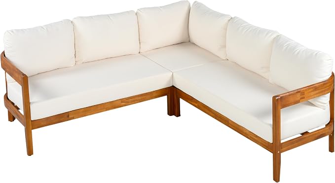 VilroCaz Outdoor Patio Furniture Set, L-Shaped Acacia Wood Sectional Sofa - Image 5