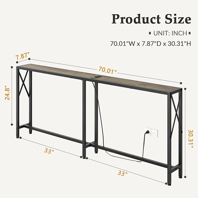 Gewudraw 70" Sofa Tables Narrow Long, Behind Couch Table - Image 3