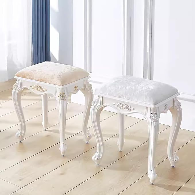 Vintage Vanity Stool, Rectangular & Round Makeup Stool, 17 Inch Sitting Height - Image 2