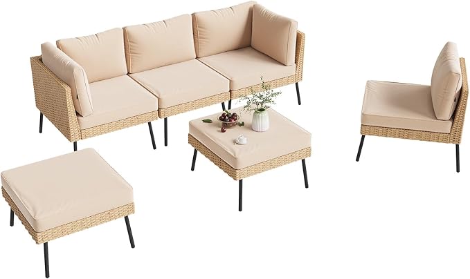 Aoxun 6-Piece Patio Furniture Set, Wicker Outdoor Furniture - Image 9