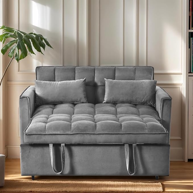 Ball & Cast 53" Sleeper Sofa, 3-in-1 Convertible Pull Out Couch, Velvet Loveseat - Image 3