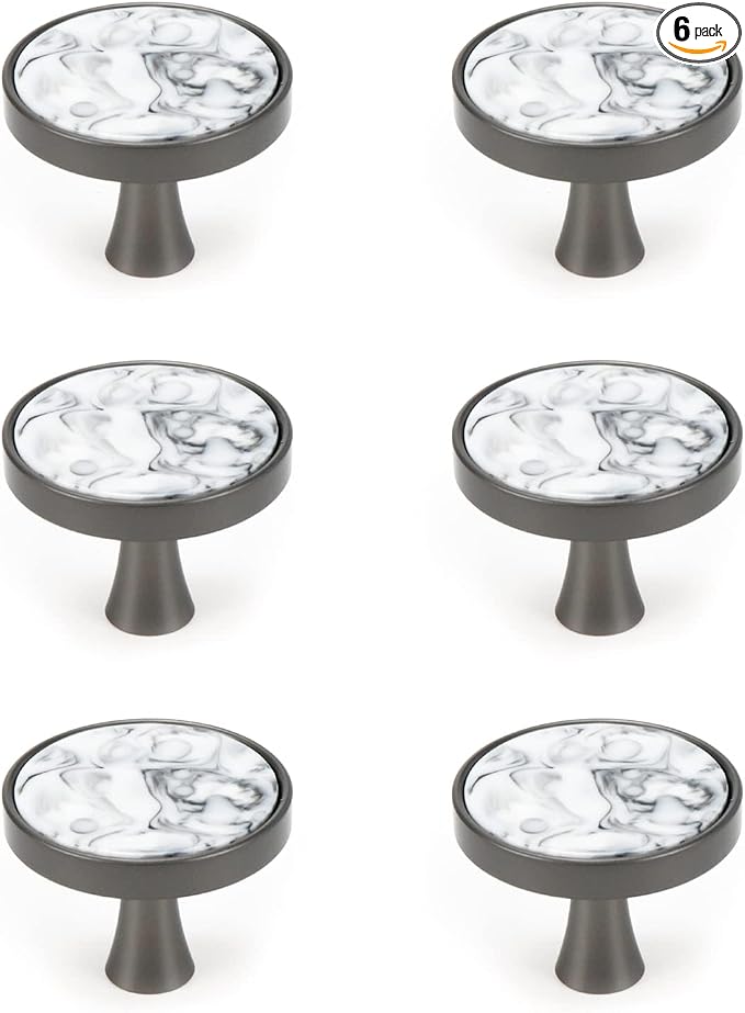 HEVSTIL 33 * 26MM Grey Marble Pattern Cabinet Knobs Marble Kitchen Cabinet by HEVSTIL