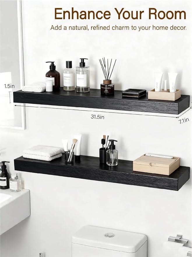 Solid Wood Floating Shelves, 31.5in Finished Real Wood Wall Shelves - Image 4