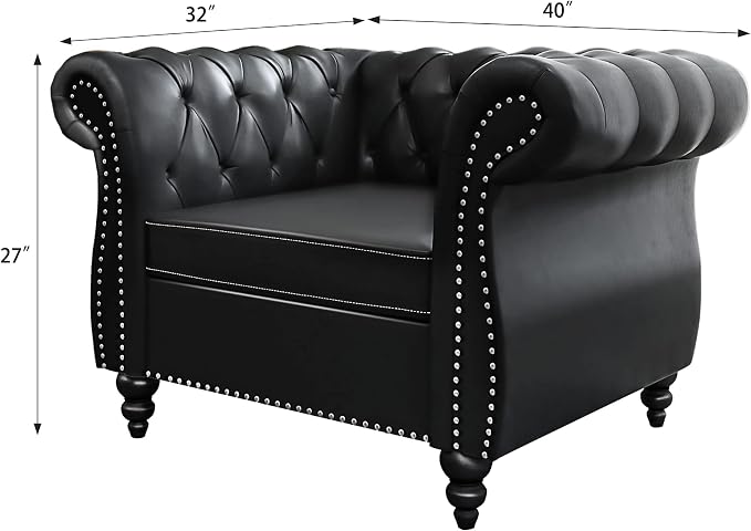 3 Piece Living Room Set, Chesterfield Leather Sofa Loveseat Couch Chair - Image 8
