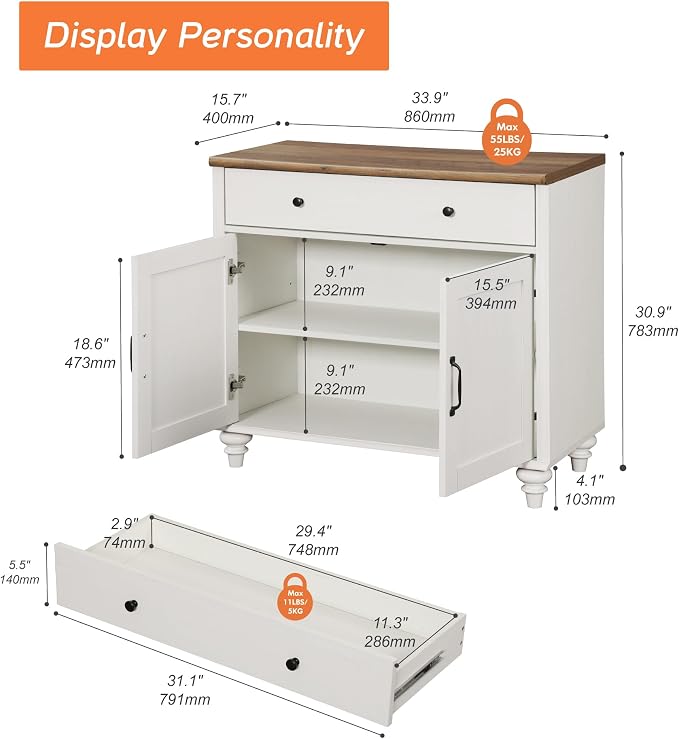WAMAPT Buffet Cabinet with 8 Doors and 4 Drawers, Large Coffee Bar Table Wood - Image 7