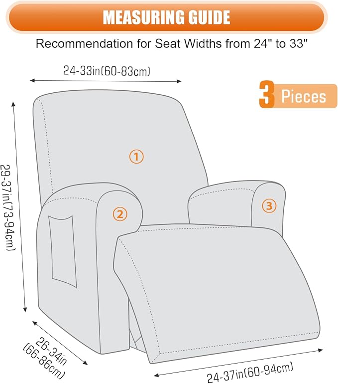 VANSOFY Recliner Chair Cover, 3-Pieces Stretch Recliner Covers - Image 2