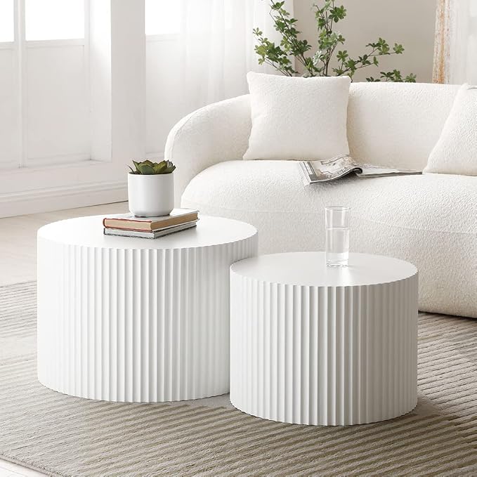 White Round Coffee Table Nesting Coffee Table Set of 2 Contemporary Circle - Image 8
