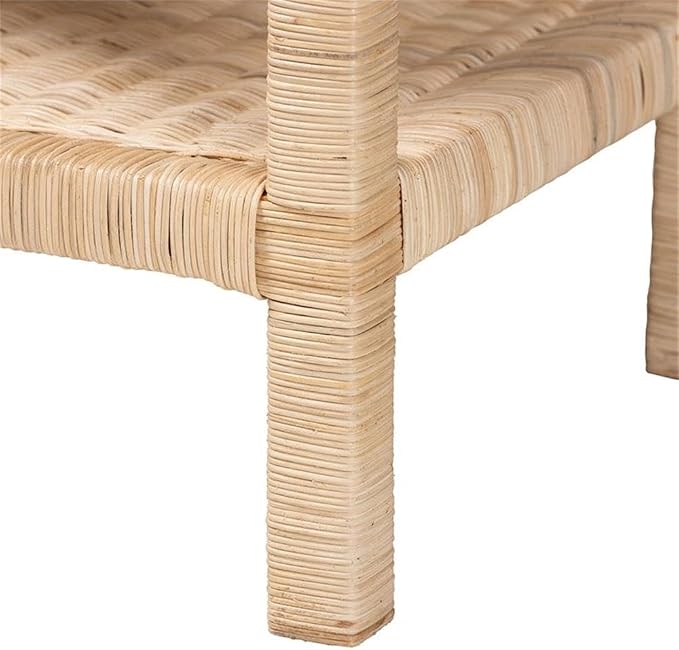 Pemberly Row Bohemian Scallop Side Table, Natural Rattan and Mahogany Wood - Image 7