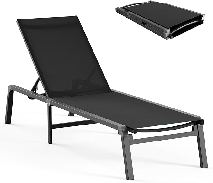 Ciokea Aluminum Chaise Lounge Ourdoor, Foldable & Assemble Free Outdoor Lounge by CIOKEA
