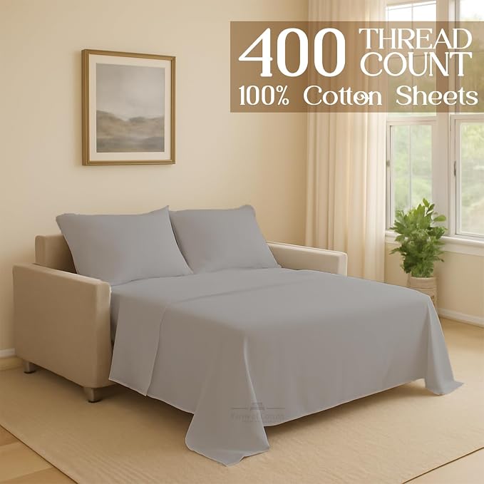 Sleeper Sofa Bed Sheet, 100% Cotton 400 Thread Count, 4 Piece Set, Deep Pocket - Image 2