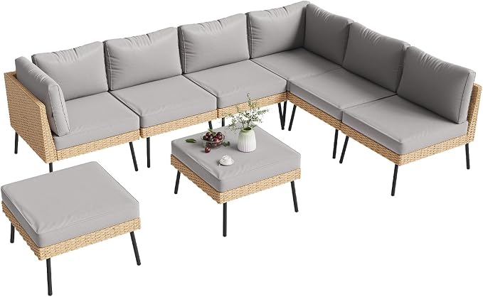 Aoxun 8-Piece Patio Furniture Set, Wicker Outdoor Furniture - Image 9