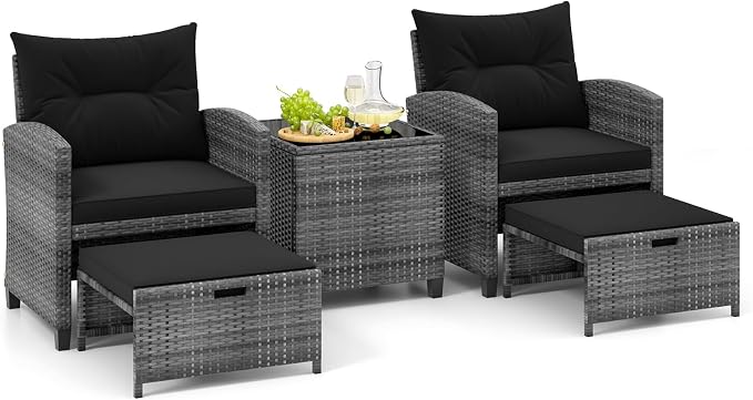 Tangkula 5 Pieces Patio Conversation Set, PE Wicker Rattan Outdoor Furniture Set by TANGKULA