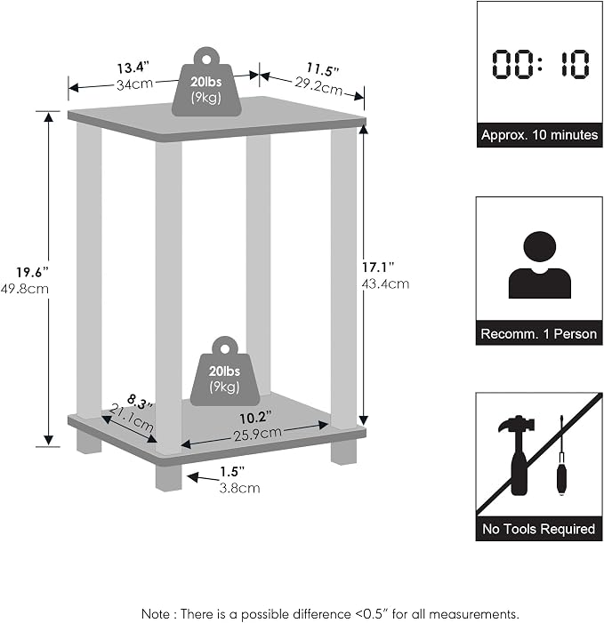 Furinno Simplistic Night Stand Set of 2, 2-Tier Small Nightstand - Image 2