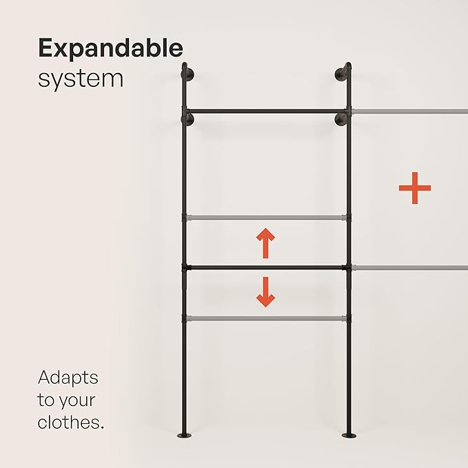 pamo Industrial Pipe Clothing Rack – Wall Mounted Black Closet System in - Image 6