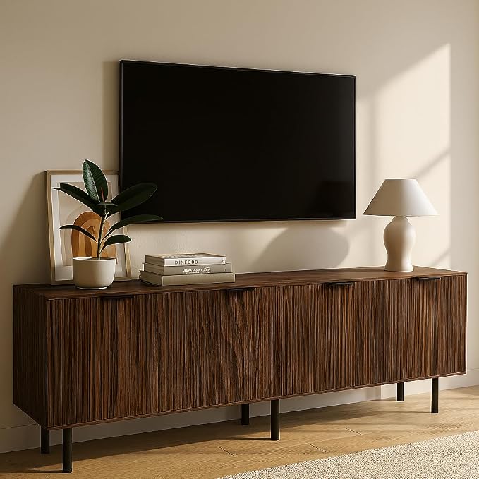 TV Stand for 80 Inch TV, Fluted Entertainment Center - Image 2
