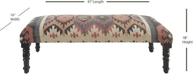 LR Home Upholstered Bench for Bedroom End of Bed |Southwestern Vintage Ottoman - Image 3