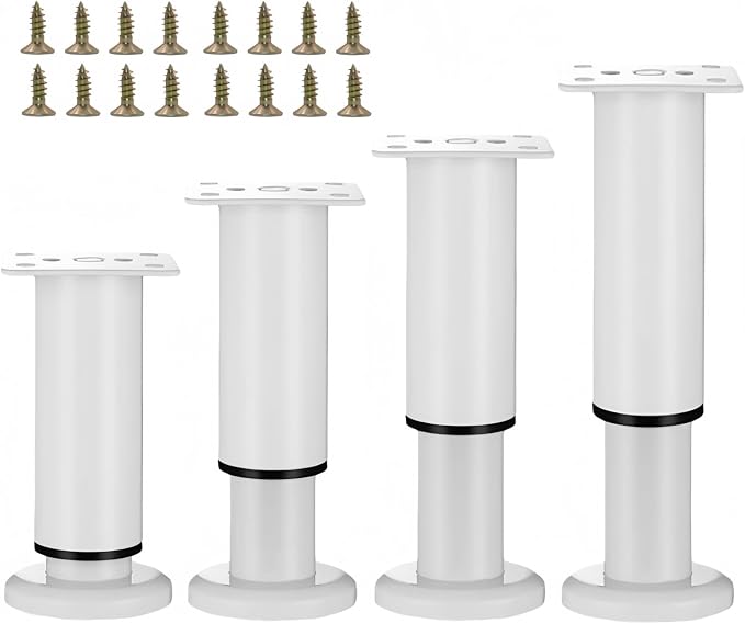 4PCS Adjustable 7.08-12.2 Inch Metal Furniture Legs White Furniture Replacement by SWTOOL