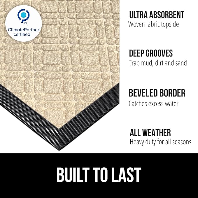 GORILLA GRIP 100% Waterproof All-Season WeatherMAX Doormat US Designed Natural - Image 2