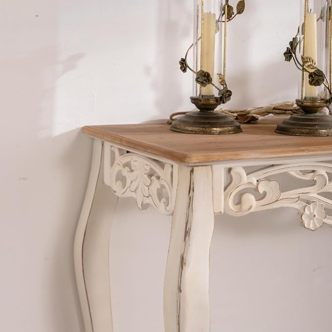 43.31” Vintage Antique Console Table, Weathered Wash Vintage French Country - Image 6