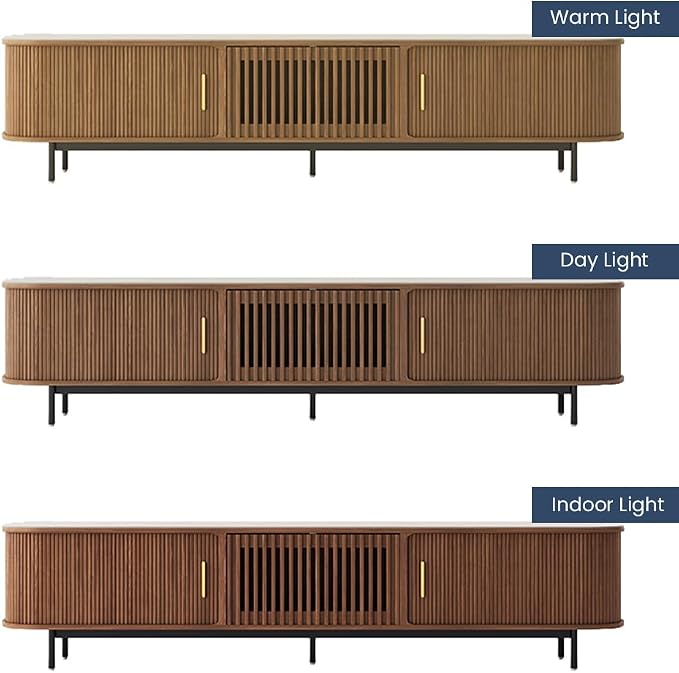 POVISON Fully-Assembled Sliding Tambour Door TV Stand, Mid Century Modern - Image 5