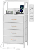 Furnulem Night Stand with Charging Station, Dresser with PVC & Fabric Drawers by Furnulem