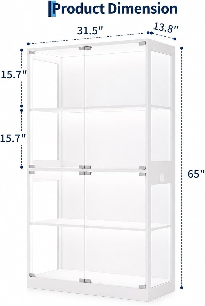 IDEALHOUSE Glass Display Cabinet 4-Tier, Curio Cabinets - Image 2
