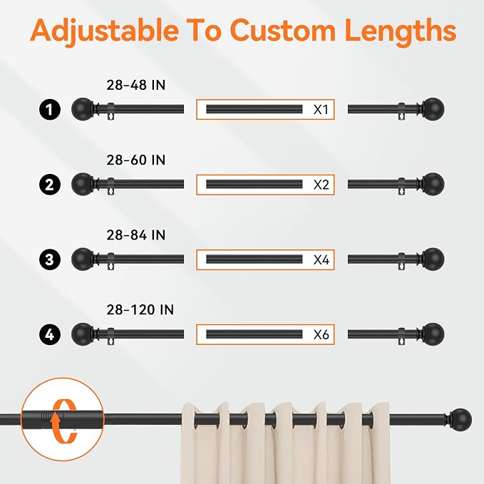 Curtain Rods for Windows 48 to 84 or 88 Inches Max - Image 4