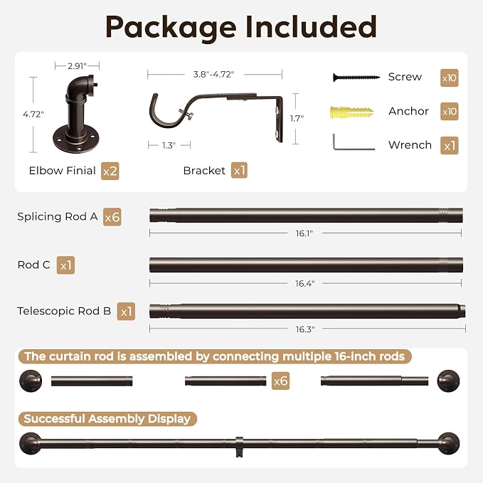 Zeerobee Curtain Rods for Windows 66 to 120, 1 Inch Industrial Wrap Around - Image 7