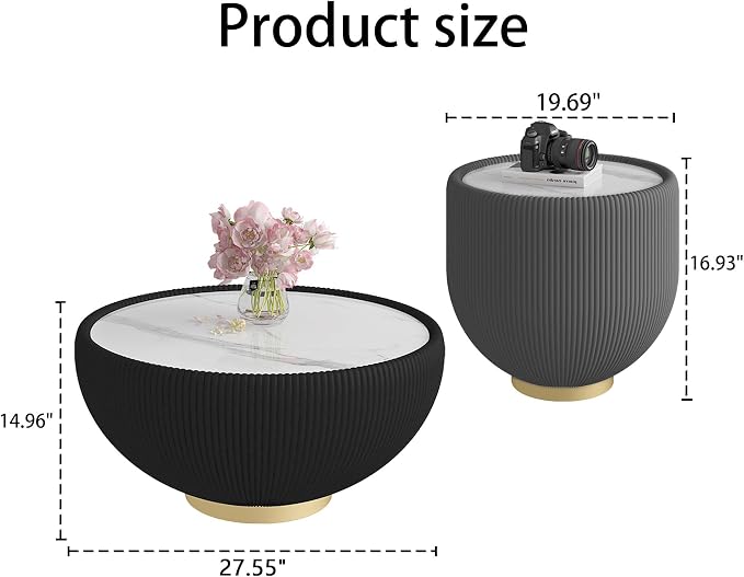 Round Marble Coffee Table Set of 2, 2 Piece White Coffee Table and End Table - Image 2