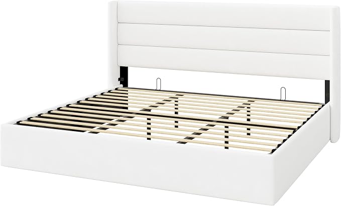 Allewie King Size Velvet Lift Up Storage Bed, Modern Wingback Headboard - Image 9