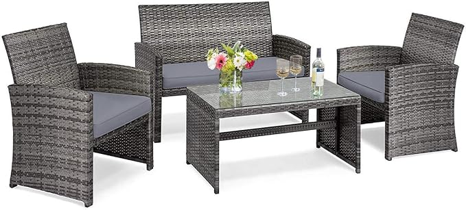 Tangkula 4 Pieces Patio Wicker Conversation Furniture Set, Patiojoy Sofa & by TANGKULA