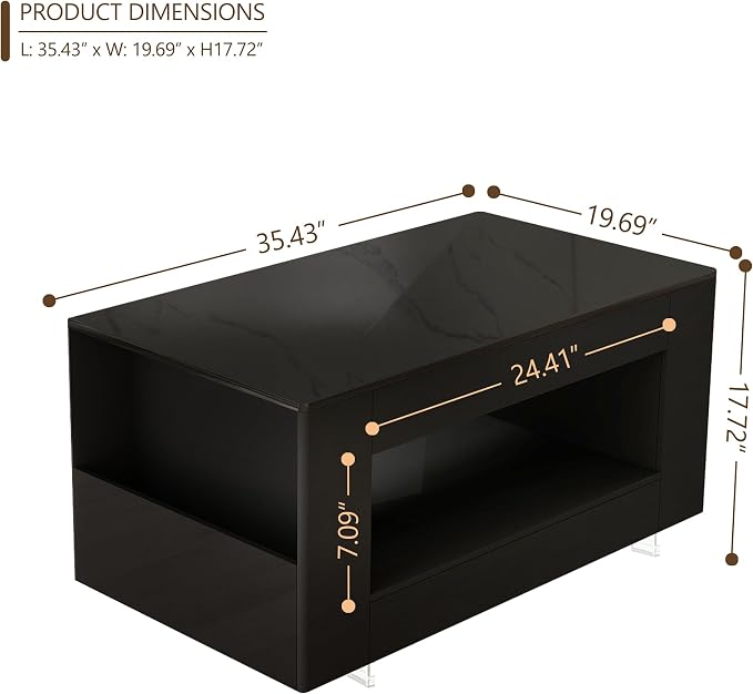 35" High Gloss Wood Coffee Table - Image 2