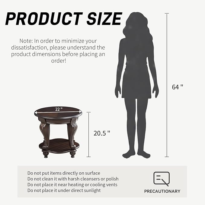 LKTART 22" Victorian Vintage Round End Table - Image 3