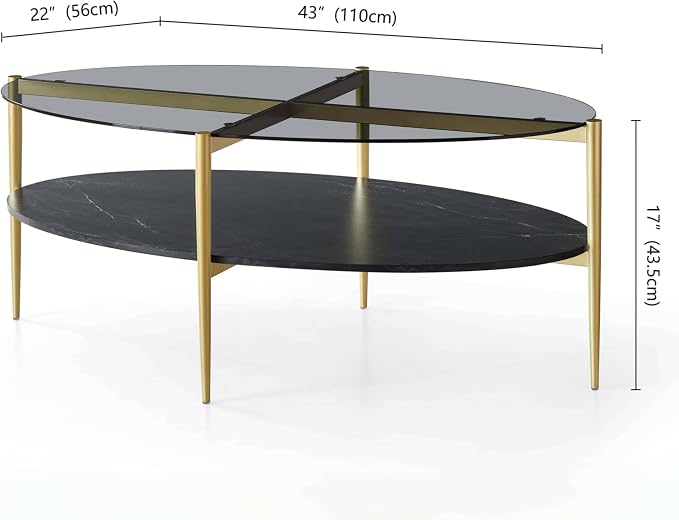 LumFurn Oval Glass Coffee Table, Mid-Century Modern Design, L43 x W22 x H17 inch - Image 2