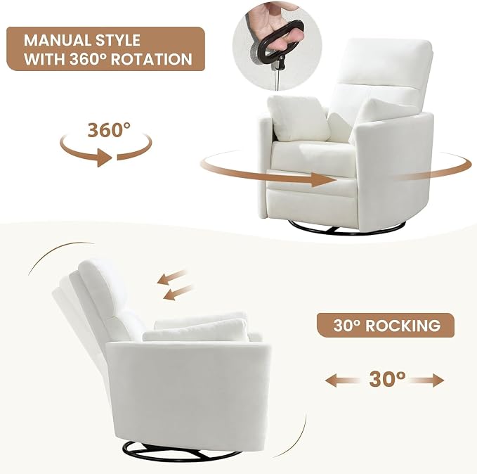 Manual Recliner 360°Swivel Rocking Chair, Nursery Rocking Glider Chair - Image 4