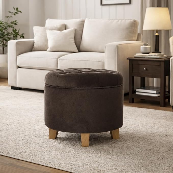 Homepop Home Decor | Upholstered Round Velvet Tufted Foot Rest Ottoman | Ottoman - Image 4