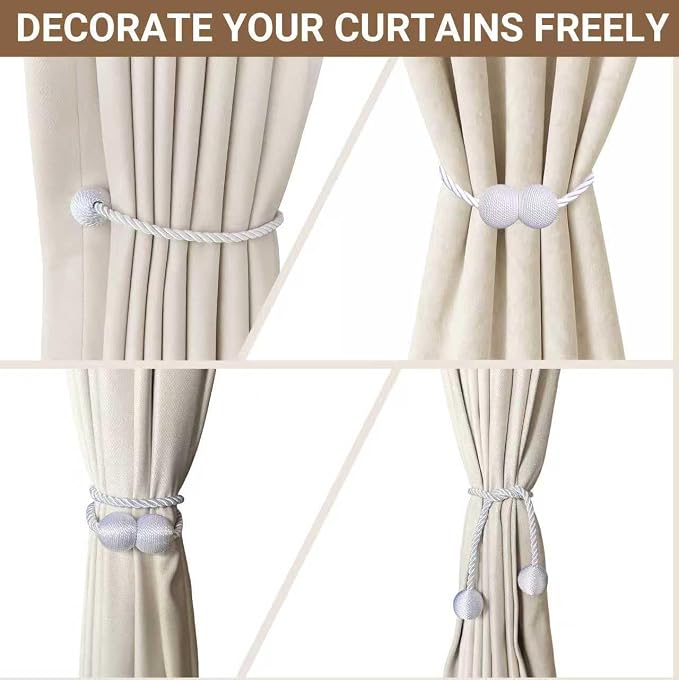 Hion Magnetic Curtain Tiebacks White 2pcs, Curtain Tiebacks Buckles Holdbacks - Image 7