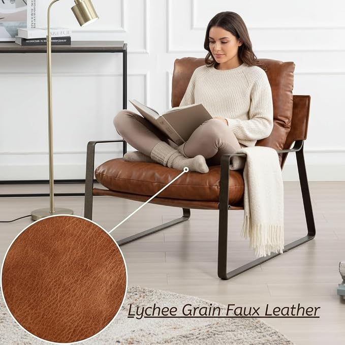 LukeAlon Modern PU Leather Accent Armchair, Upholstered Lounge Chair - Image 5