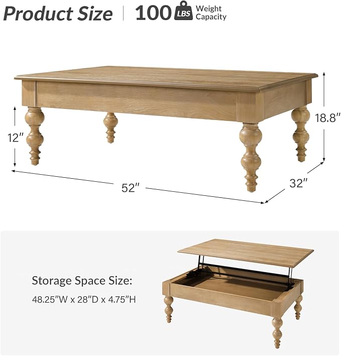 HULALA HOME Coffee Table Lift Top - Image 2