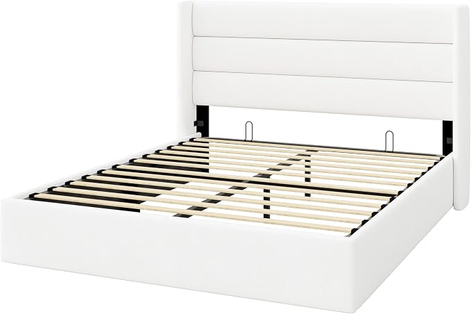 Allewie Queen Size Velvet Lift Up Storage Bed, Modern Wingback Headboard - Image 9
