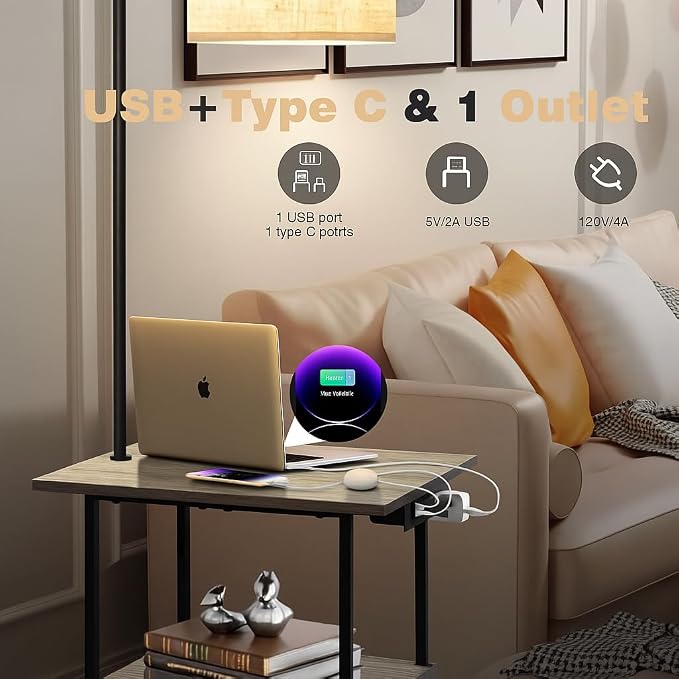 PESRAE Floor Lamp with Tables, End Table with Charging Station, 3 Color - Image 3