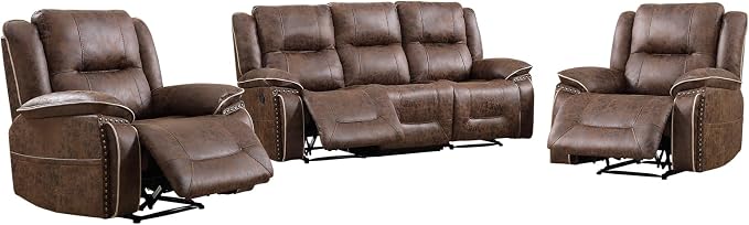EBELLO Faux Leather Manual Recliner Sofa Set, Double 1 Seat Reclining Chair - Image 7