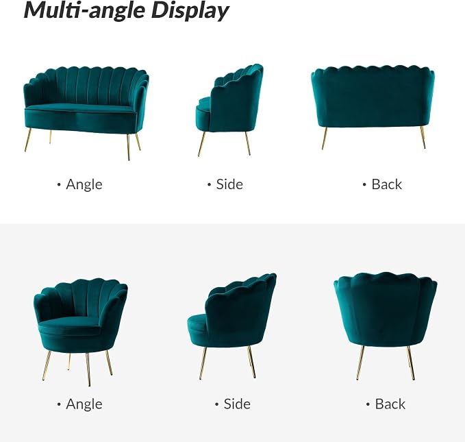 HULALA HOME 3 Piece Velvet Living Room Furniture Set, Including Loveseat & 2 - Image 3