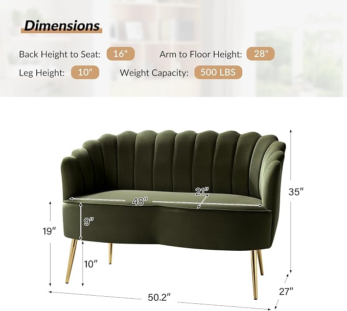 HULALA HOME Modern Velvet Loveseat Sofa - Image 2