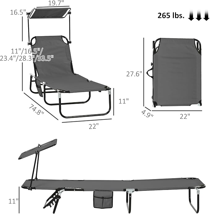 Outsunny Folding Chaise Lounge Pool Lounge Chairs Set of 2, Outdoor Sun Tanning - Image 3