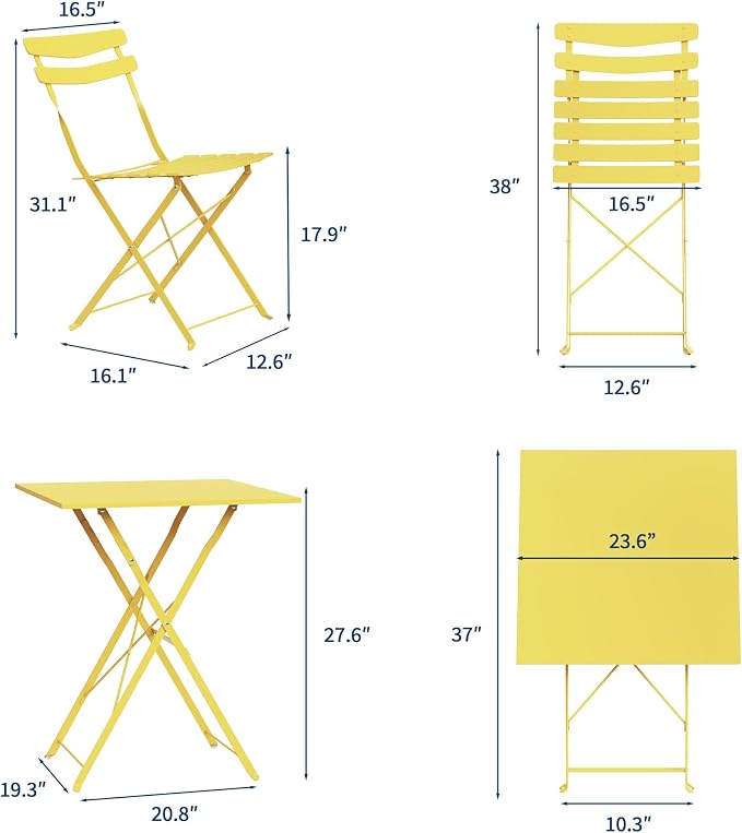 GarveeLife 3 Piece Patio Bistro Set, Folding Patio Bistro Table and Chairs Set - Image 8