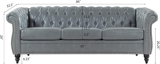 LEVNARY Chesterfield Sofa, Classic Tufted Upholstered Leather Couch, Modern 3 - Image 4